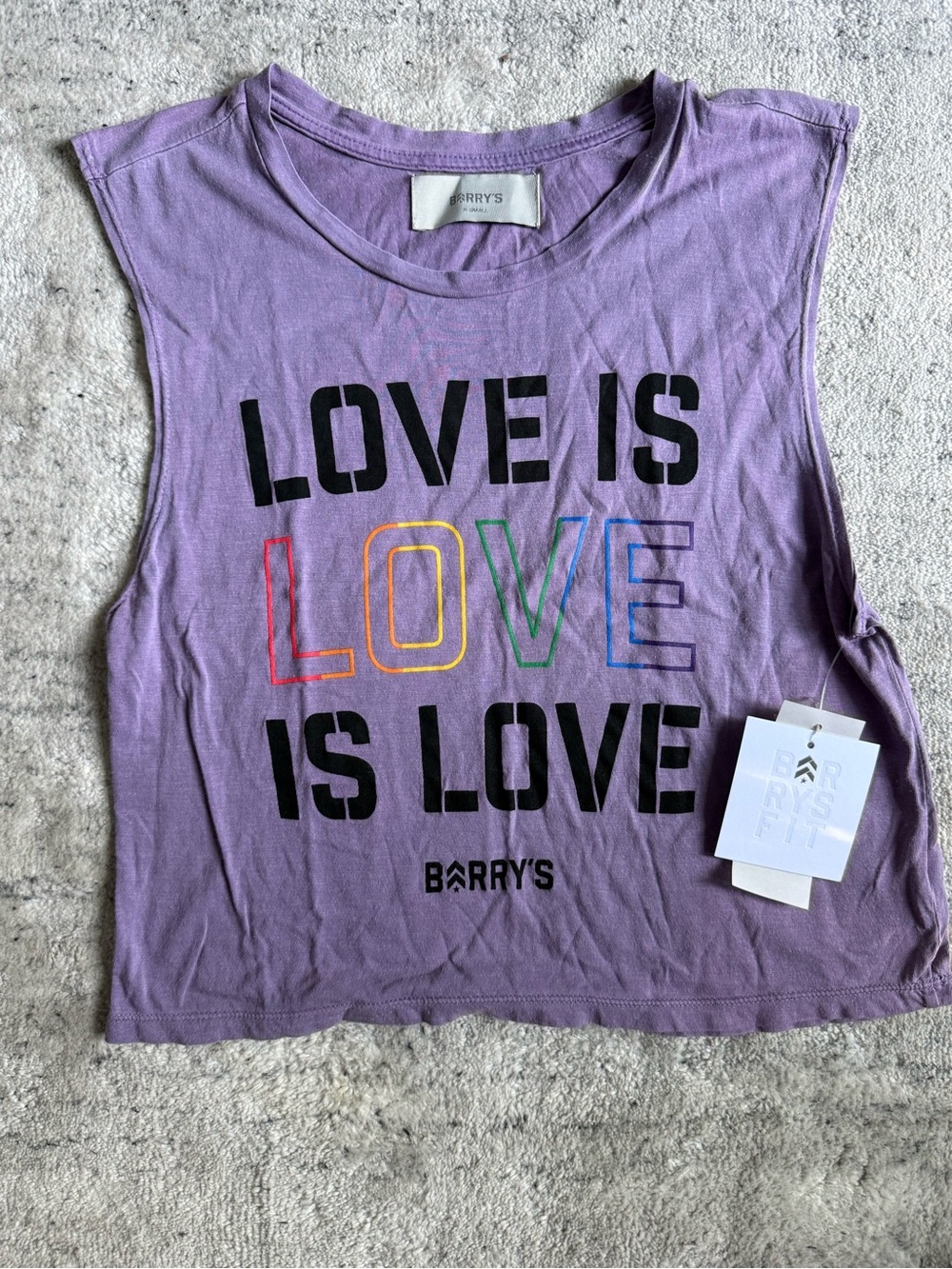 Barry’s Bootcamp Purple Cropped tank top love is love Pride Sz XS